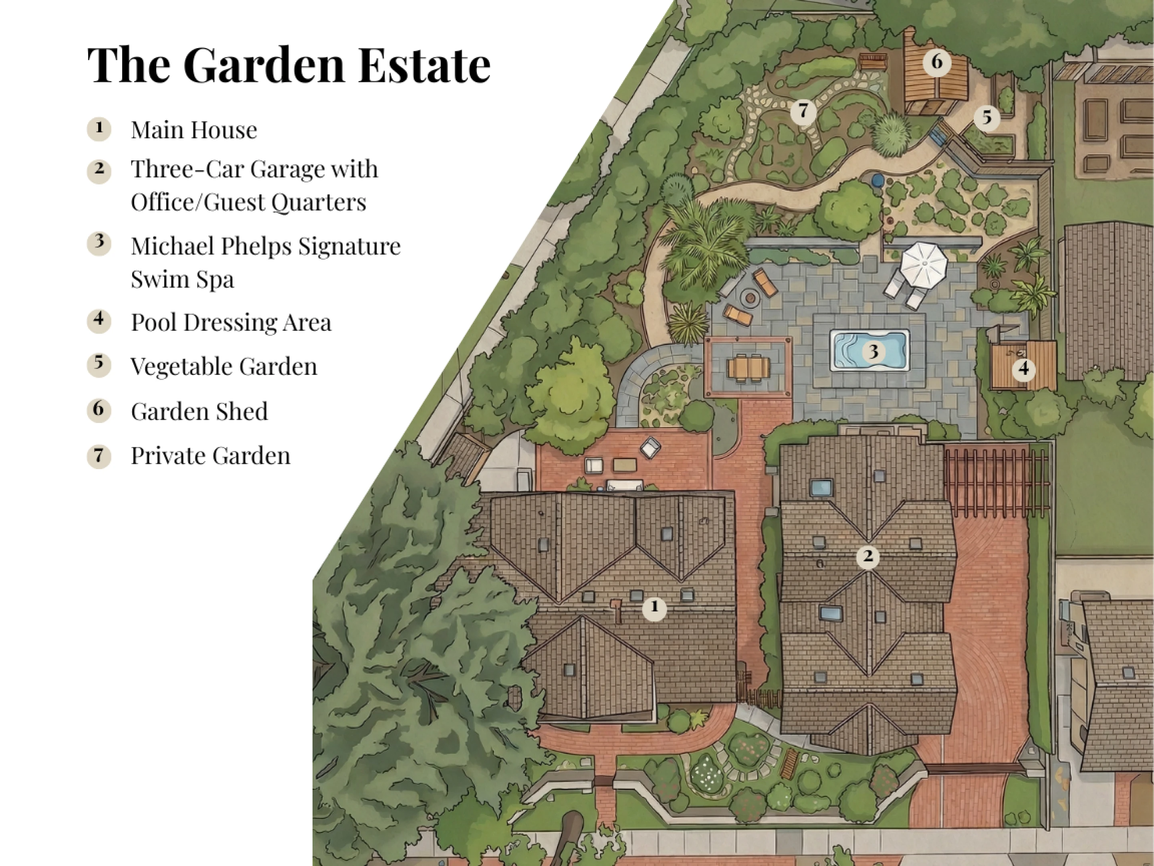 Estate site plan showing all seven zones of the garden estate