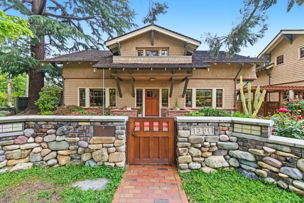 1301 Bryant Street front facade with stone wall and wooden gate