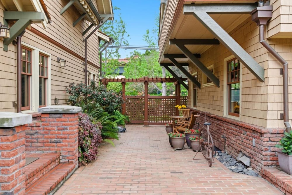 Brick courtyard and garden terrace